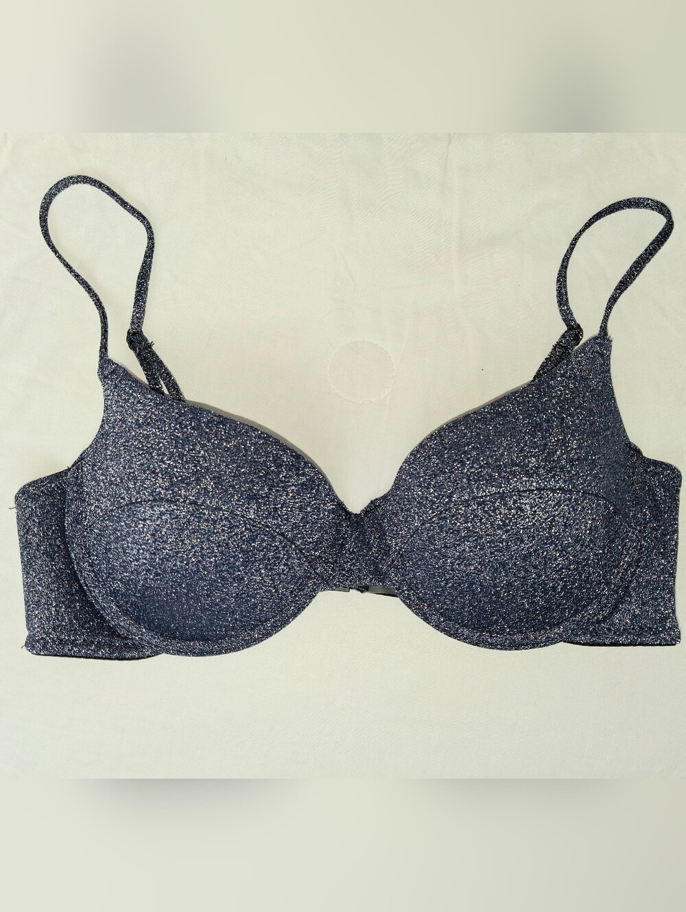 Triangl Dark Blue Silver Metallic Shimmer Bikini Top. Size S.